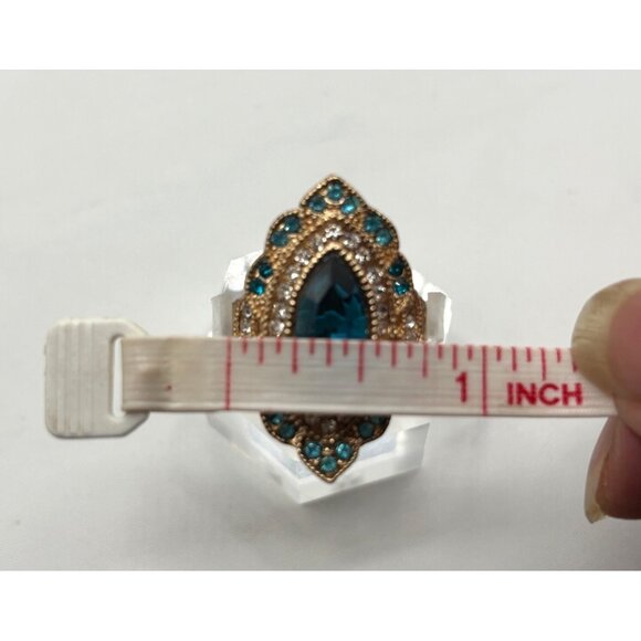Marquise Statement Ring Size 7 Blue & Clear Rhinestones Cocktail Wedding Sparkle - Picture 4 of 9